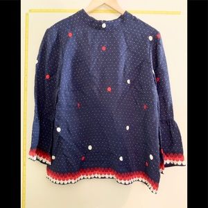 NWT Boden Navy with White and Red Dot Blouse